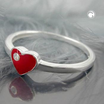 Ring Kinderring mit rotem Herz und weißen Zirkonia Silber 925 Ringgröße 46