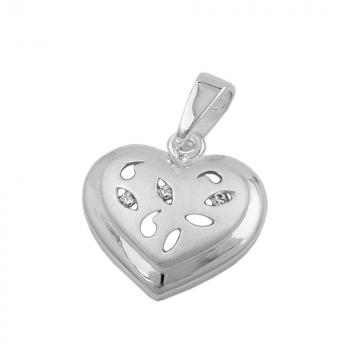 Anhänger 14x14mm Herz mit 3 Zirkonias matt-glänzend Silber 925