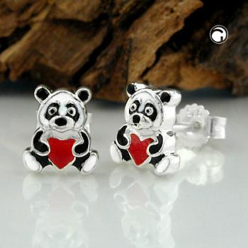 Ohrstecker Ohrring 7x6mm Kinderohrring Panda Bär farbig lackiert Silber 925