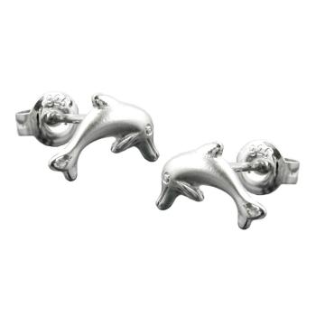 Ohrstecker Ohrring 10x5mm springender Delfin matt-glänzend rhodiniert Silber 925