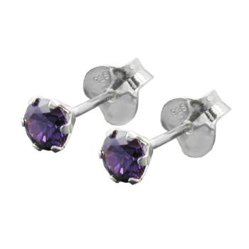 Ohrstecker Ohrring 4mm Zirkonia amethyst Silber 925