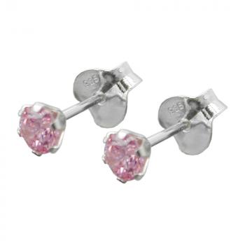 Ohrstecker Ohrring 4mm Zirkonia pink Silber 925