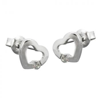 Ohrstecker Ohrring 7x8mm Herz mit Zirkonia glänzend Silber 925