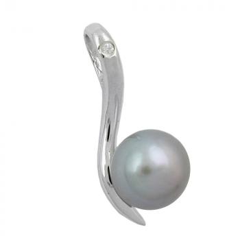 Anhänger 20x8mm Perle mit Zirkonia rhodiniert Silber 925