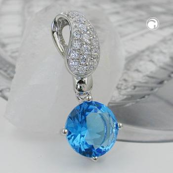 Anhänger 28x12mm Zirkonia hellblau, Silber 925