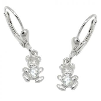 Ohrbrisur Ohrhänger Ohrringe 25x7mm kleiner Bär Zirkonia weiß Silber 925