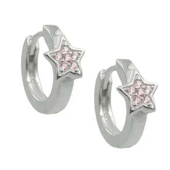 Creole 12x2mm Klappscharnier Stern mit Zirkonias pink Silber 925