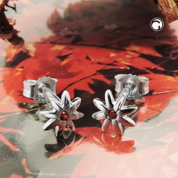 Ohrstecker Ohrring 6mm Blume glänzend mit Zirkonia rot-orange Silber 925