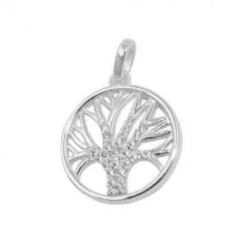 Anhänger 15mm Baum des Lebens mit Zirkonias Silber 925