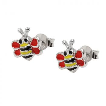 Ohrstecker Ohrring 8x8mm Bienen rot-gelb-schwarz-emailliert Silber 925