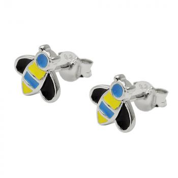 Ohrstecker Ohrring 8x8mm Bienen blau-gelb-schwarz emailliert Silber 925