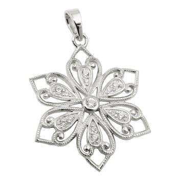 Anhänger 24mm filigrane Blume mit Zirkonias glänzend rhodiniert Silber 925