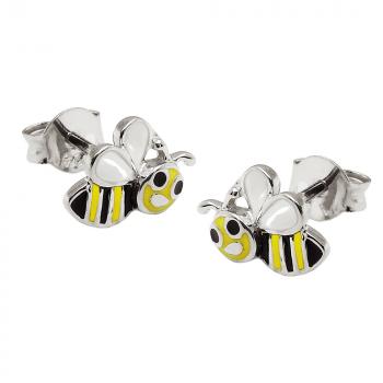 Ohrstecker Ohrring 6x9mm Bienen gelb-schwarz-weiß emailliert Silber 925