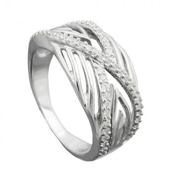 Ring 11mm mit vielen Zirkonias glänzend rhodiniert Silber 925 Ringgröße 56