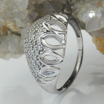 Ring 13mm mit vielen Zirkonias glänzend rhodiniert Silber 925 Ringgröße 55