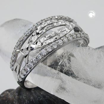 Ring 9mm mit Zirkonias glänzend diamantiert rhodiniert Silber 925 Ringgröße 56