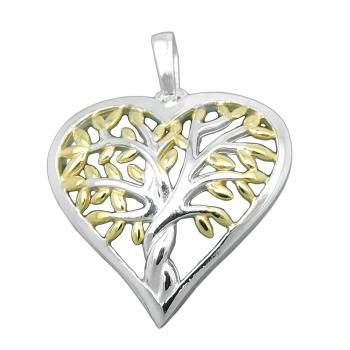 Anhänger 19x19mm Herz mit Baum des Lebens bicolor glänzend Silber 925