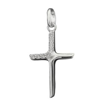 Anhänger 20x6mm Kreuz mit Zirkonias matt-glänzend Silber 925