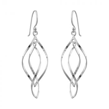 Ohrhaken Ohrring 45x13mm 2x Spitzoval in sich gedreht glänzend Silber 925
