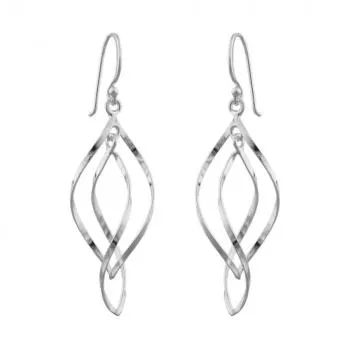 Ohrhaken Ohrring 45x13mm 2x Spitzoval in sich gedreht glänzend Silber 925
