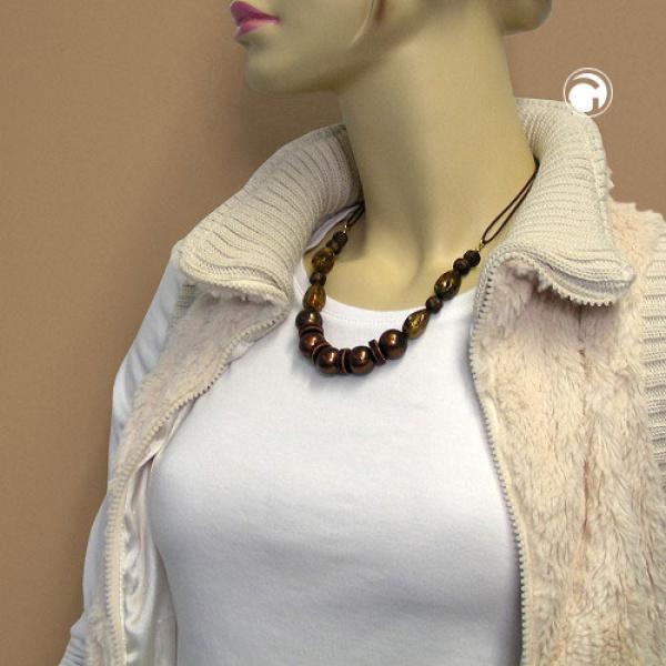 Kette Kunststoffperlen perlmutt braun seidig glänzend mit Kordel braun 50cm Kette Kunststoffperlen perlmutt braun seidig glänzend mit Kordel braun 50cm