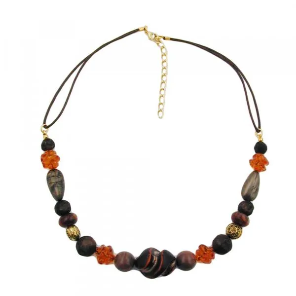 Kette Kunststoffperlen Schraubenperle braun orange mit Kordel 45cm Kette Kunststoffperlen Schraubenperle braun orange mit Kordel 45cm