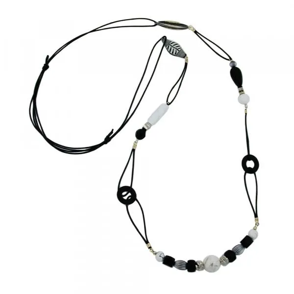 Kette Kunststoffperlen schwarz-weiß Kordel schwarz 105cm Kette Kunststoffperlen schwarz-weiß Kordel schwarz 105cm