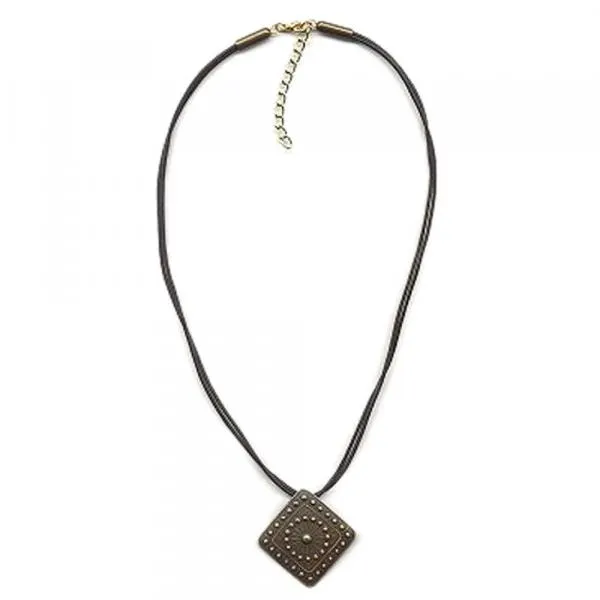 Kette Viereck Metall Ritterplatte altmessingfarben Kordel schwarz 50cm Kette Viereck Metall Ritterplatte altmessingfarben Kordel schwarz 50cm