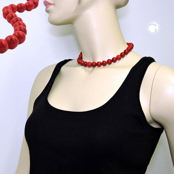 Kette 12mm Kunststoffperlen rot-schwarz-marmoriert 42cm