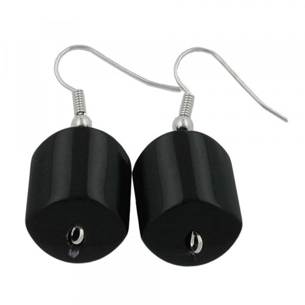 Ohrhaken Ohrhänger Ohrringe 37x15mm Schrägperle Kunststoff schwarz-glänzend