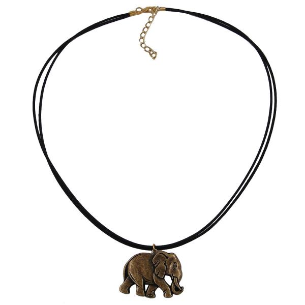 Kette 38x28x6mm Elefant Kunststoff altmessingfarben Kordel schwarz 50cm