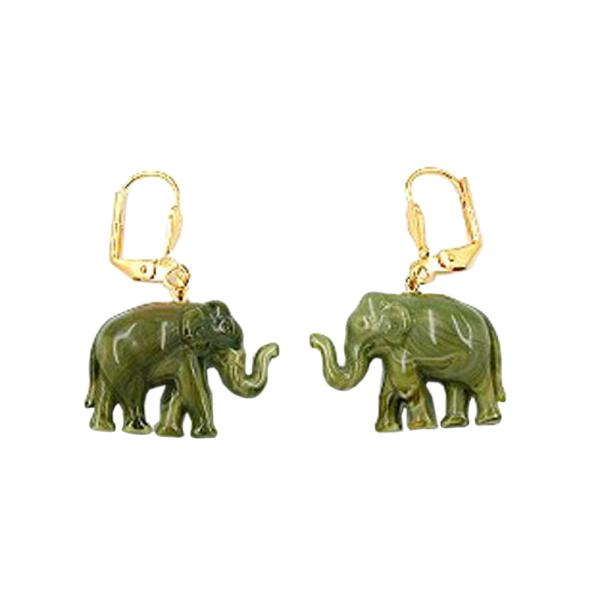 Ohrbrisur Ohrhänger Ohrringe 37x23mm goldfarben Elefant mini oliv-marmoriert Kunststoff