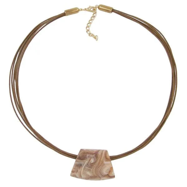 Kette Kunststoffperle Trapez beige marmoriert matt Kordel braun 45cm Kette Kunststoffperle Trapez beige marmoriert matt Kordel braun 45cm