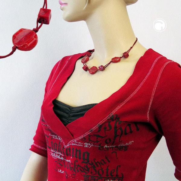 Kette 3x Scheibe Kunststoff dunkelrot-marmoriert Kordel weinrot 45cm Kette 3x Scheibe Kunststoff dunkelrot-marmoriert Kordel weinrot 45cm