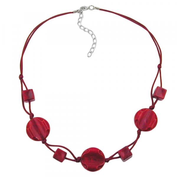 Kette 3x Scheibe Kunststoff dunkelrot-marmoriert Kordel weinrot 45cm Kette 3x Scheibe Kunststoff dunkelrot-marmoriert Kordel weinrot 45cm