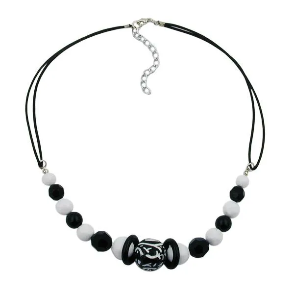 Kette Kunststoffperlen Schmuckperle schwarz-weiß Kordel schwarz 45cm Kette Kunststoffperlen Schmuckperle schwarz-weiß Kordel schwarz 45cm