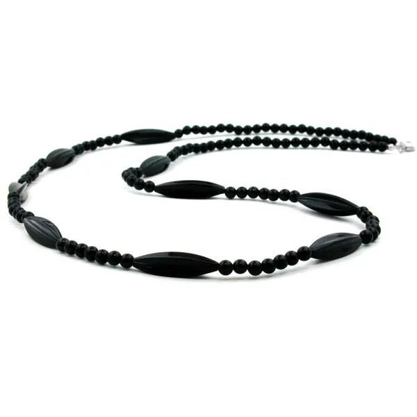 Kette 30x9mm Rillenolive Kunststoff schwarz glänzend 80cm Kette 30x9mm Rillenolive Kunststoff schwarz glänzend 80cm