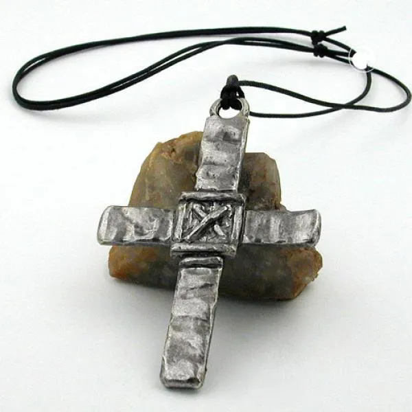 Kette 77x57mm Zinn-Anhänger großes Kreuz mit X 110cm Kette 77x57mm Zinn-Anhänger großes Kreuz mit X 110cm