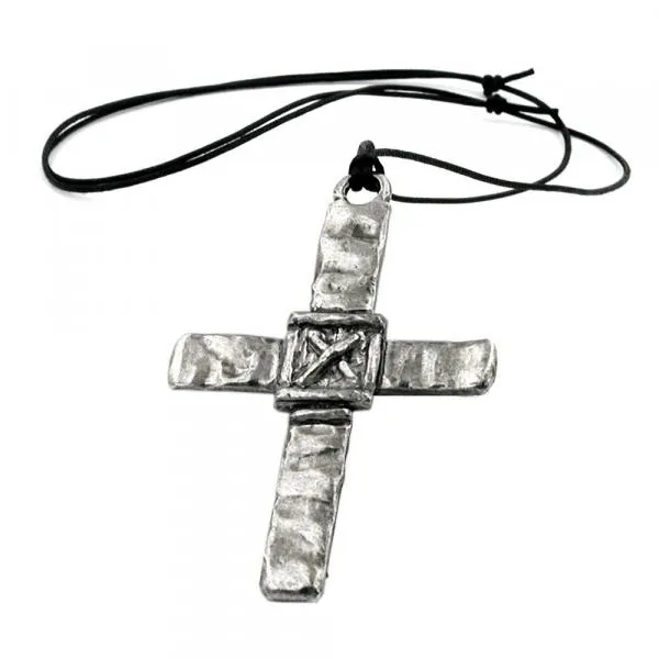 Kette 77x57mm Zinn-Anhänger großes Kreuz mit X 110cm Kette 77x57mm Zinn-Anhänger großes Kreuz mit X 110cm