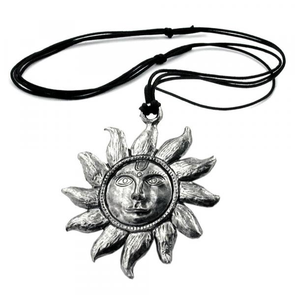 Kette 68mm Zinn-Anhänger große Sonne mit Gesicht 110cm Kette 68mm Zinn-Anhänger große Sonne mit Gesicht 110cm