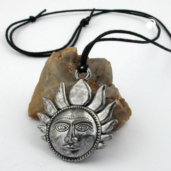 Kette 43x43mm Zinn-Anhänger kleine Sonne mit Gesicht 90cm Kette 43x43mm Zinn-Anhänger kleine Sonne mit Gesicht 90cm