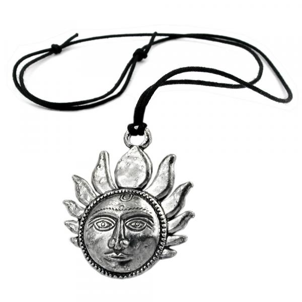 Kette 43x43mm Zinn-Anhänger kleine Sonne mit Gesicht 90cm Kette 43x43mm Zinn-Anhänger kleine Sonne mit Gesicht 90cm