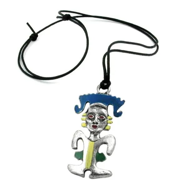 Kette 50x27mm Zinn-Anhänger Figur farbig bemalt 110cm Kette 50x27mm Zinn-Anhänger Figur farbig bemalt 110cm