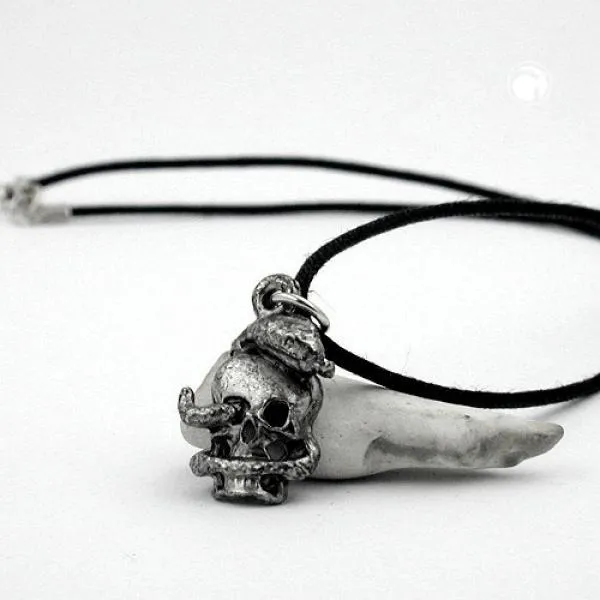 Kette 17x14mm Zinn-Anhänger Totenkopf mit Schlange 45cm Kette 17x14mm Zinn-Anhänger Totenkopf mit Schlange 45cm