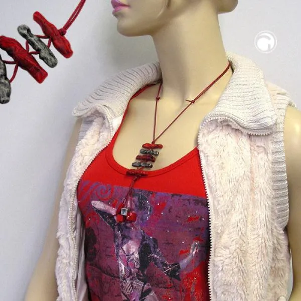Kette, Kunststoff-Koralle, rot-altsilber