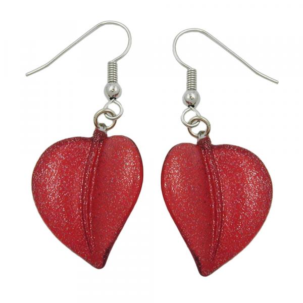 Ohrhaken Ohrhänger Ohrringe 45x20mm Kunststoffperle Blatt rot mit Flitter Ohrhaken Ohrhänger Ohrringe 45x20mm Kunststoffperle Blatt rot mit Flitter