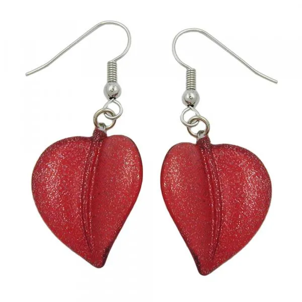 Ohrhaken Ohrhänger Ohrringe 45x20mm Kunststoffperle Blatt rot mit Flitter