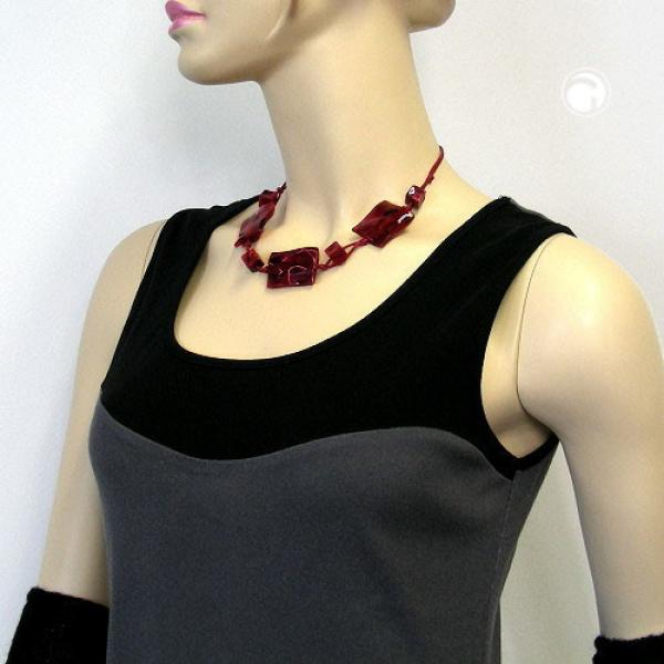 Kette 3x 35x25mm-Viereck gewellt rot-schwarz-marmoriert 45cm Kette 3x 35x25mm-Viereck gewellt rot-schwarz-marmoriert 45cm