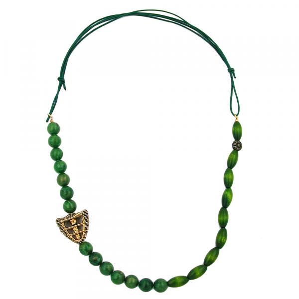 Kette Kunststoffperlen grün-glänzend Holzperlen grün Kordel grün 90cm Kette Kunststoffperlen grün-glänzend Holzperlen grün Kordel grün 90cm