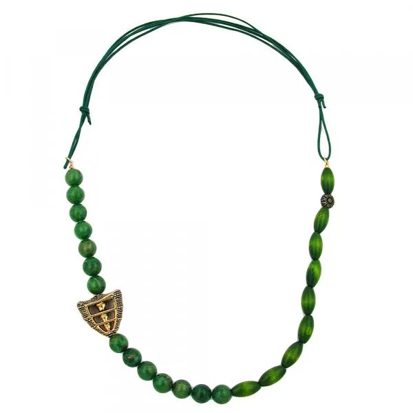 Kette Kunststoffperlen grün-glänzend Holzperlen grün Kordel grün 90cm Kette Kunststoffperlen grün-glänzend Holzperlen grün Kordel grün 90cm